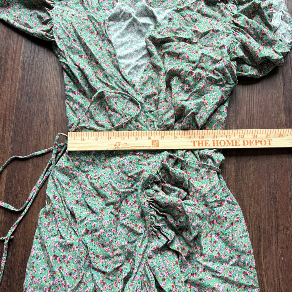 ♾️Bali ELF Rayon Green Fields Carmen Wrap Maxi Dress Boho Festival Ruffle Lg♾️ - Picture 7 of 12
